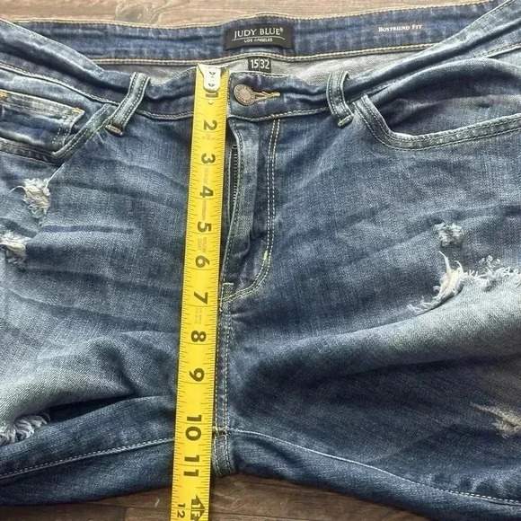 Judy Blue Jeans 15/32 Boyfriend Fit Distressed Stretch Denim Blue Style JB8286MD - Picture 13 of 15